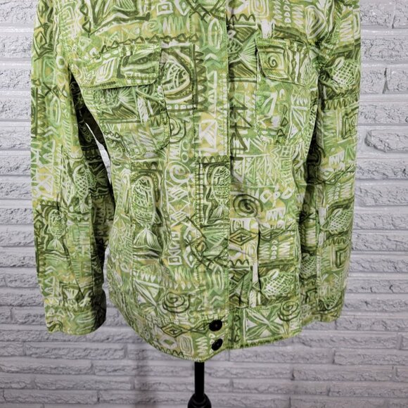 Chicos Womens Top 3 Standard XL Shacket Green Geometric Cotton Blend SWE67E - Picture 4 of 10